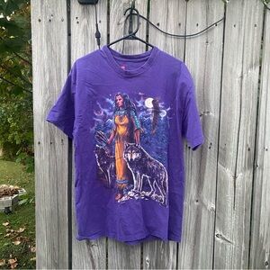 Unique Vintage‎ Western Retro Graphic Tee Hanes Purple T-Shirt Large